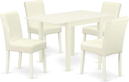 East West Furniture 1NDAB5-LWH-64 5 Piece Dinette Set for 4 Includes a Rectangle Room Table with Dropleaf and 4 White Faux Leather Parson Dining Chairs, 30x48 Inch - LeafyLoom