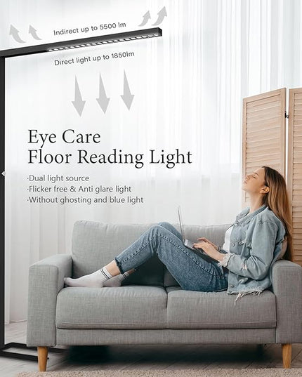 STERREN 77" LED Floor Lamp, 7350LM Dimmable Eye-care Standing Piano Lamp, 70W Modern Tall Reading Light Bright Lighting for Office Living Room Bedroom, 4000K Natural Daylight - Black - LeafyLoom
