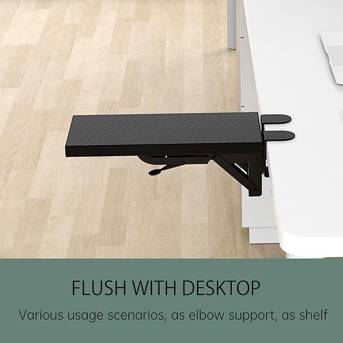 Ergonomics Desk Extender Tray, 11.8"x5.9" Punch-Free Clamp on, Foldable Keyboard Drawer Tray, Table Mount Arm Wrist Rest Shelf, Computer Elbow Arm Support - LeafyLoom