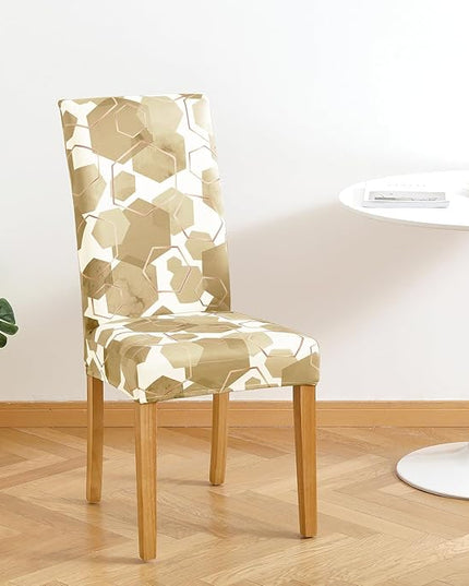 Gibelle Dining Room Chair Covers Set of 4, Soft Stretch Kitchen Chair Covers Slipcover Protector, Removable Washable Geometric Parson Chair Covers 4 Pack, Parmesan Gibelle