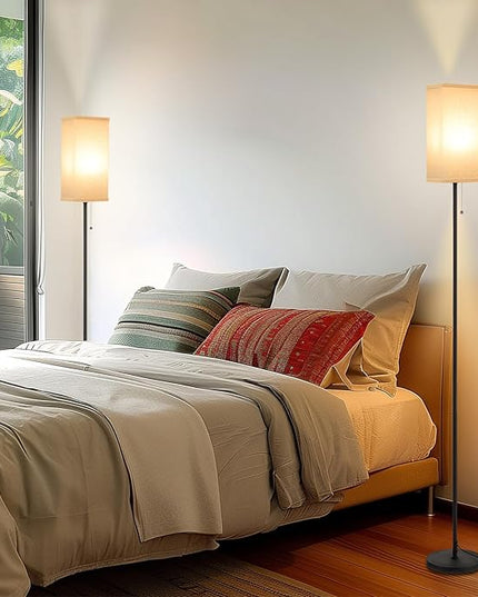 Floor Lamps for Living Room Bedroom - 3 Color Temperature Silver Floor Lamp Set of 2, Modern Standing Lamps with Pull Chain Switch Beige Shade, Tall Lamp for Corner Office(2 Pack) - LeafyLoom