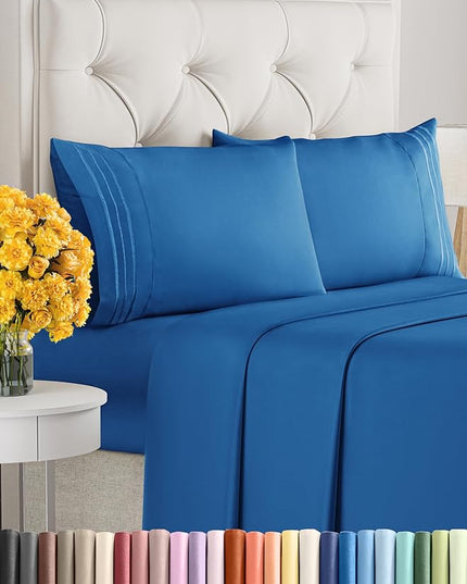 Queen Size 4 Piece Sheet Set - Comfy Breathable & Cooling Sheets - Hotel Luxury Bed Sheets for Women & Men - Deep Pockets, Easy-Fit, Soft & Wrinkle Free Sheets - Royal Blue Oeko-Tex Bed Sheet Set - LeafyLoom