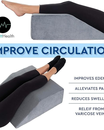 Leg Elevation Pillow - Full Memory Foam Top, High-Density Leg Rest Elevating Foam Wedge - Relieves and Recovers Foot and Ankle Injury, Leg Pain, Hip, Knee Pain, Improves Blood Circulation - LeafyLoom