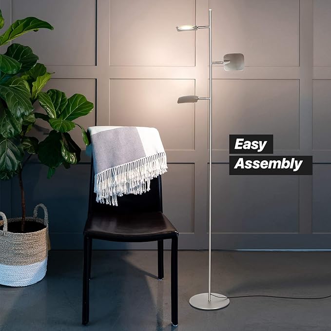 Brightech Tree Floor Lamp for Living Rooms & Offices, Dimmable Standing Lamp for Bedroom Reading, LED Spotlight Floor Lamp, Tall Lamp with Adjustable Panels for Minimal Space Use - Satin Nickel - LeafyLoom