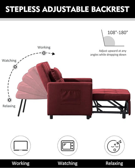 XSPRACER [UPDATED] Convertible Chair Bed, Sleeper Chair Bed 3 in 1, Stepless Adjustable Backrest,Armchair, Sofa, Bed, Fleece, Red, Single One - LeafyLoom