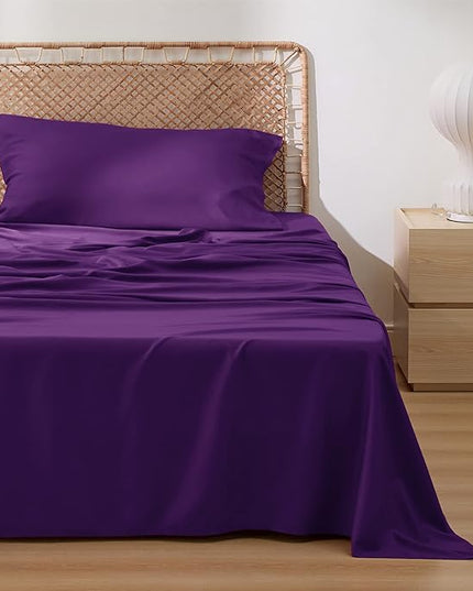 Bedsure Twin Sheets Set, Cooling Sheets Twin Size Bed Set, Rayon Derived from Bamboo, Twin Size Sheets, Breathable & Soft Bed Sheets, Hotel Luxury Silky Bedding Sheets & Pillowcases, Plum - LeafyLoom