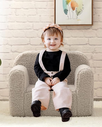 ALIMORDEN Kids Ultra-Soft Snuggle Foam Filled Chair, Toddler Cuddly Sherpa Reading Couch for Boys and Girls, Light Grey - LeafyLoom