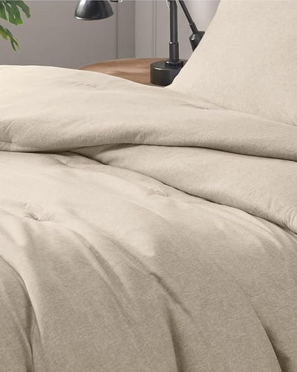 Beige Comforter Set Queen Size - Taupe Soft Luxury Chambray Printed, All Season Lightweight Breathable Bedding Set, 3 Pieces Including 1 Comforter and 2 Pillow Shams - LeafyLoom