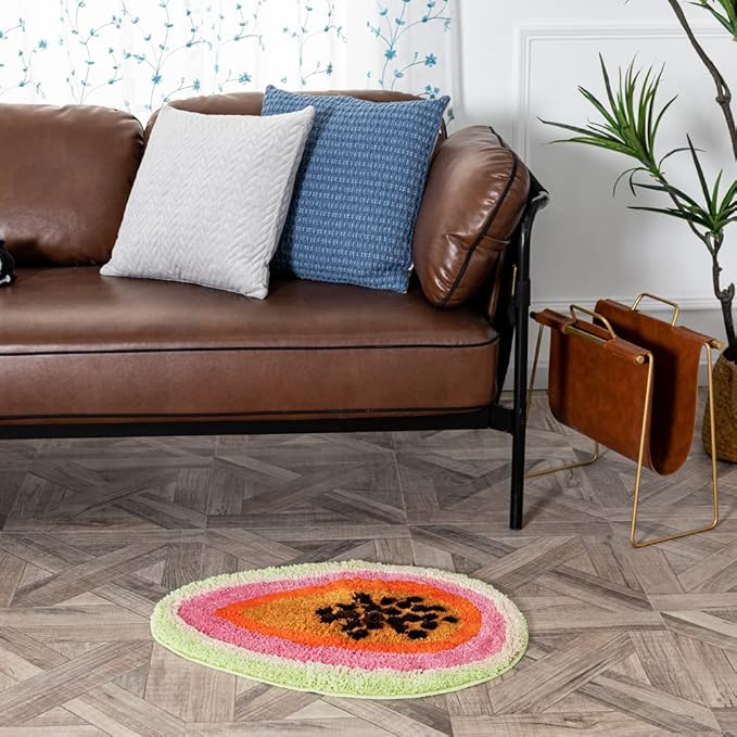Passion Fruit Shaped Rug Fruits Bath Mat Area Rug Non-Slip Bathroom Door Mat for Bedroom Bathroom Kitchen Cartoon Area Rug for Bathroom Soft Bathmat Home Decor (18.5x25.6in) - LeafyLoom