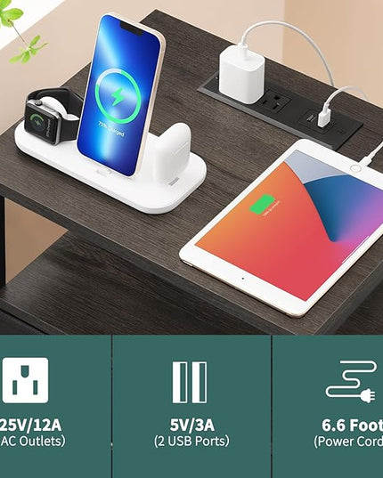 Yoobure Night Stand with Charging Station, 20 Colors LED Nightstand with USB Ports and Outlets, End Table with 3 Fabric Drawers and Storage Shelf, Bedside Tables Small Dresser for Small Space, Grey - LeafyLoom