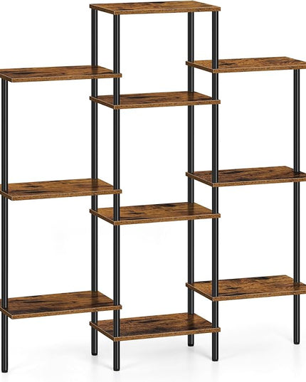 ETELI 4 Tier Small Bookshelf Triple Wide Bookcase with 10 Storage Shelves Open Shelf Book Shelf Book Case for Home & Office, Living Room, Industrial Style, 7.8" D x 37" W x 41.6" H - LeafyLoom