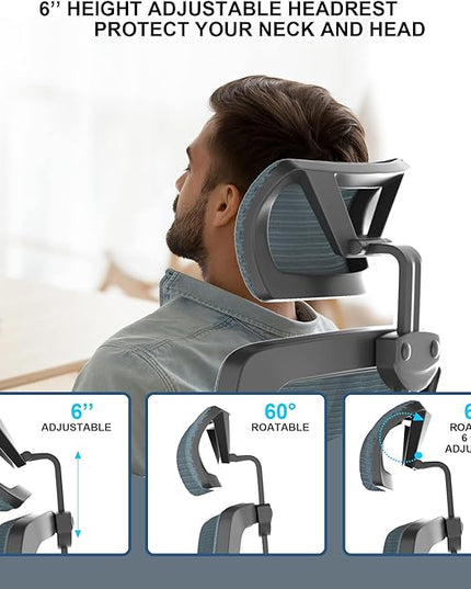 𝑯𝑶𝑴𝑬 𝑶𝑭𝑭𝑰𝑪𝑬 𝑪𝑯𝑨𝑰𝑹, Ergonomic Mesh Desk Chair, High Back Computer Chair- Adjustable Headrest with Flip-Up Arms, Lumbar Support, Swivel Executive Task Chair (Modern, Black Coral) - LeafyLoom