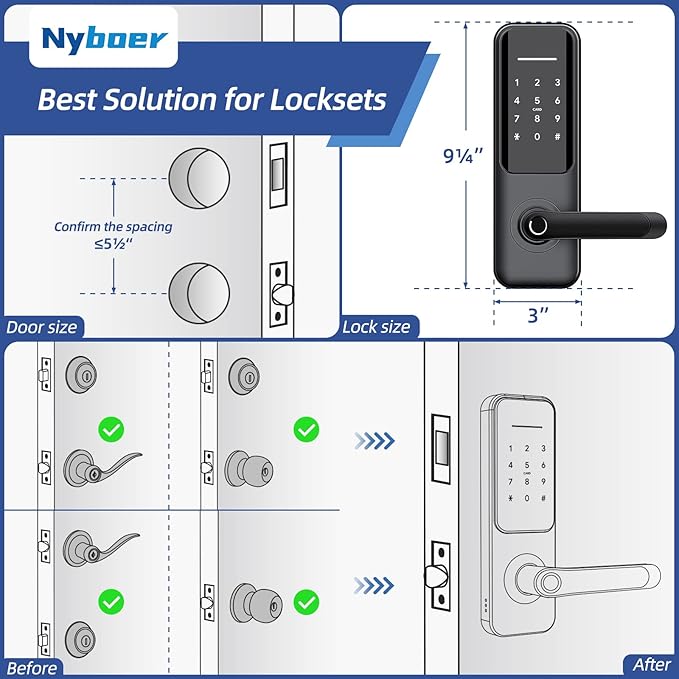 Keyless Fingerprint Smart Door Lock and Handle - Keypad Entry, Electronic Passcode for Front Door Nyboer
