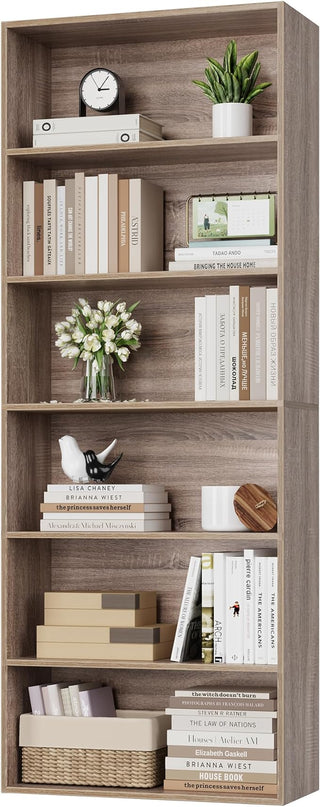 FOTOSOK 6-Tier Open Bookcase and Bookshelf, Freestanding Display Storage Shelves Tall Bookshelf Bookcase for Bedroom, Living Room and Office, Light Oak - LeafyLoom