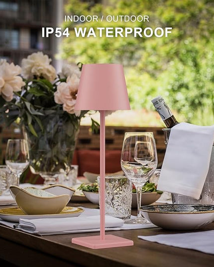 2-Pack LED Cordless Table Lamp, Rechargeable Battery Desk lamp 3W 5500mAh Battery Operated Stepless Dimming Modern Portable Table Light for Restaurant/Bedroom/Outdoor IP54 Waterproof (Pink) - LeafyLoom