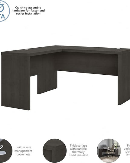Bush Business Furniture Echo L Shape Desk with Wire Management | Corner Computer Table with Quick-to-Assemble Hardware | Home Office Credenza, 60W, Charcoal Maple - LeafyLoom