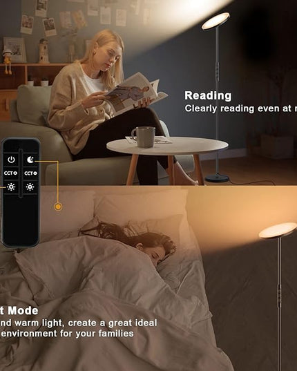 LED Floor Lamp, 2400LM Super Bright Standing Lamp 250W Equivalent with 2700K-6500K Stepless Dimming, Modern Torchiere Sky Lamp with Remote & Touch Control, 69" Tall Lamp for Living Room Bedroom Office - LeafyLoom