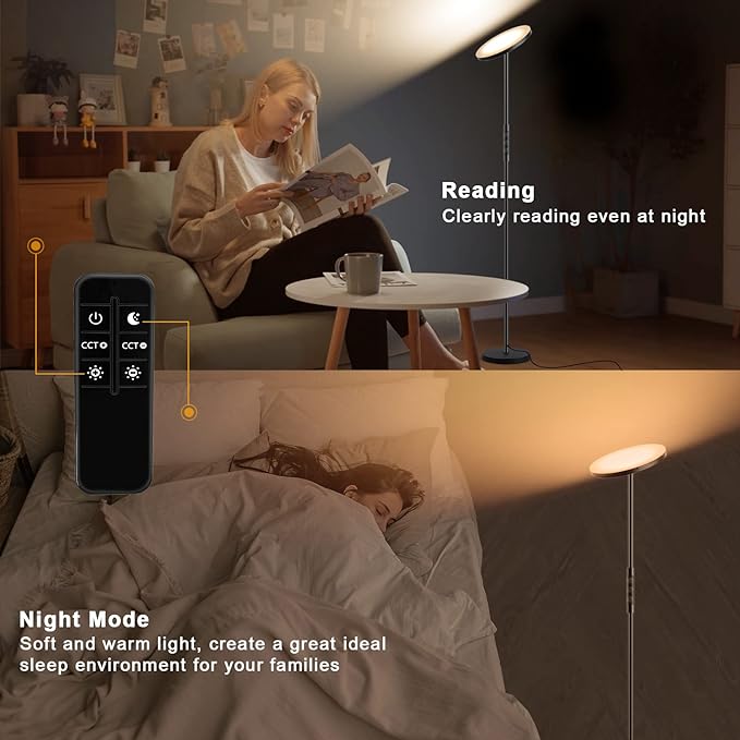 LED Floor Lamp, 2400LM Super Bright Standing Lamp 250W Equivalent with 2700K-6500K Stepless Dimming, Modern Torchiere Sky Lamp with Remote & Touch Control, 69" Tall Lamp for Living Room Bedroom Office - LeafyLoom