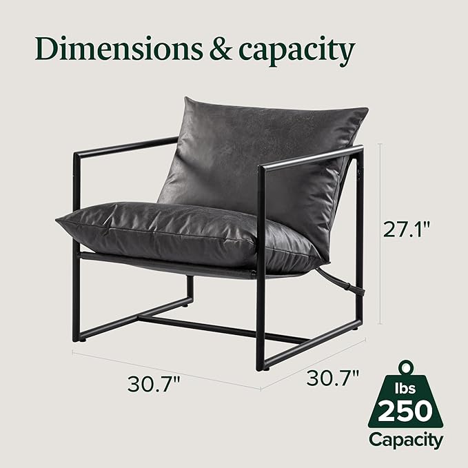 ZINUS Aidan Faux Leather Sling Accent Chair, Metal Framed Armchair with Shredded Foam Cushioning, Slate Grey - LeafyLoom