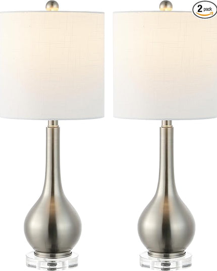 JONATHAN Y JYL5010B-SET2 Dylan 25" Metal/Crystal Teardrop LED Table Lamp Contemporary, Transitional, Traditional, Classic, Office, Living Room, Dining Room, Bedroom, Nickel (Set of 2) - LeafyLoom