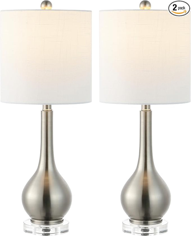 JONATHAN Y JYL5010B-SET2 Dylan 25" Metal/Crystal Teardrop LED Table Lamp Contemporary, Transitional, Traditional, Classic, Office, Living Room, Dining Room, Bedroom, Nickel (Set of 2) - LeafyLoom
