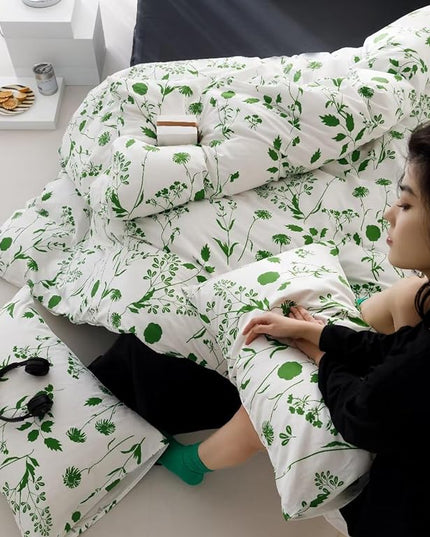 Botanical Comforter Set Twin White and Sage Floral Plant Bedding Comforter Set Girls Garden Pattern Printed on White Blanket Rustic Leaf Blossom Women White Farmhouse Comforter Twin - LeafyLoom
