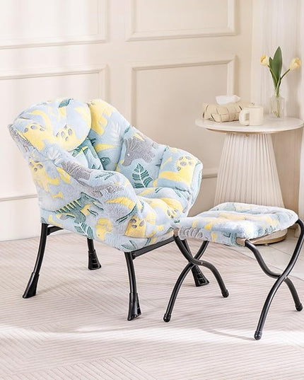 Welnow Toddler Kids Lazy Chair with Ottoman, Glow in The Dark Accent Comfy Lounge Children Armchair Couch with Removable Cover, Detachable Reading Chair with Footrest for Boy or Girl - LeafyLoom