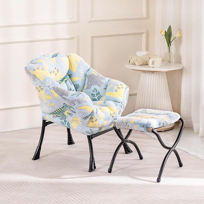 Welnow Toddler Kids Lazy Chair with Ottoman, Glow in The Dark Accent Comfy Lounge Children Armchair Couch with Removable Cover, Detachable Reading Chair with Footrest for Boy or Girl - LeafyLoom