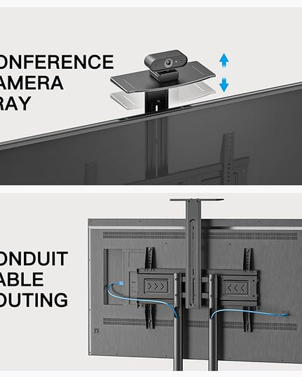 PERLESMITH Rolling/Mobile TV Cart with Wheels for 32-82 Inch LCD LED 4K Flat Screen TVs - TV Floor Stand with Shelf Holds Up to 100 lbs, Height Adjustable Trolley Max VESA 600x400mm- PSTVMC05 - LeafyLoom