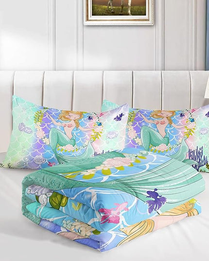 CVHOUSE Mermaid Comforter Set,Ocean Sea Mermaid Bedding Set for Girls Kids Teens,Mermaid Comforter Butterflies Duvet Set Room Decor Quilt Set Twin Size - LeafyLoom