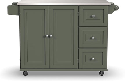 Homestyles Mobile Kitchen Island Cart with Stainless Steel Top, Sage Green - LeafyLoom