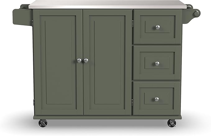 Homestyles Mobile Kitchen Island Cart with Stainless Steel Top, Sage Green - LeafyLoom