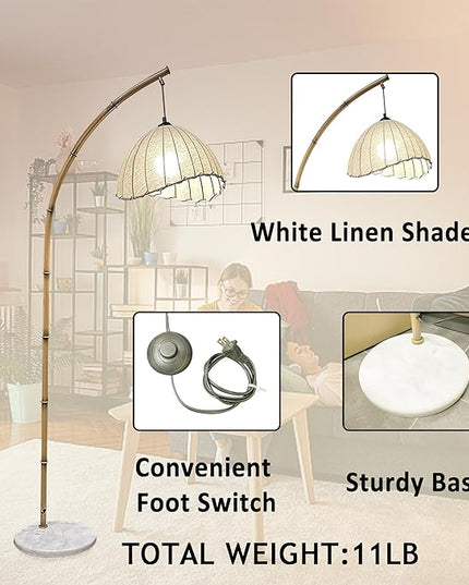 Bamboo Floor lamp, Unique Bohemian Hanging arc Floor lamp, Antique Vine Style, Restaurant Vertical lamp, Marble Base Farmhouse Study Living Room Corner lighting - LeafyLoom