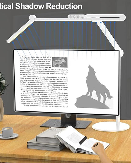 Micomlan Led Desk Lamp with Atmosphere Lighting, Rotatable Tall Architect Desk Lamp for Home Office with Swing Arm, 24W Bright Auto Dimming Adjustable Desk Light with Base for Table Computer - LeafyLoom