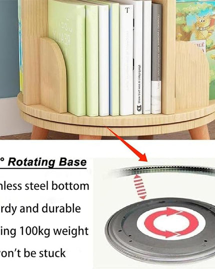 Gdrasuya10 2 Tier Rotating Bookshelf with Legs, Small Rotating Bookshelf Wood Revolving Bookcase Book Organizer Book Display Shelves Storage for Living Room Bedroom Study Room - LeafyLoom
