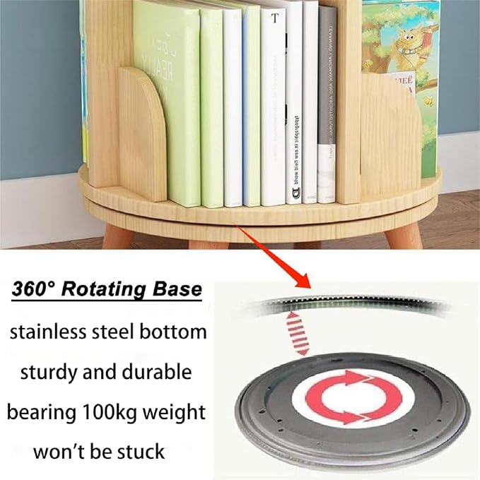 Gdrasuya10 2 Tier Rotating Bookshelf with Legs, Small Rotating Bookshelf Wood Revolving Bookcase Book Organizer Book Display Shelves Storage for Living Room Bedroom Study Room - LeafyLoom
