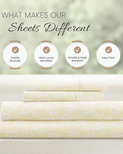 Linen Market 4 Piece California King Bedding Sheet Set (Ivory Wheatfield) - Sleep Better Than Ever with These Ultra-Soft & Cooling Bed Sheets for Your Cal King Size Bed - Deep Pocket Fits 16" Mattress - LeafyLoom