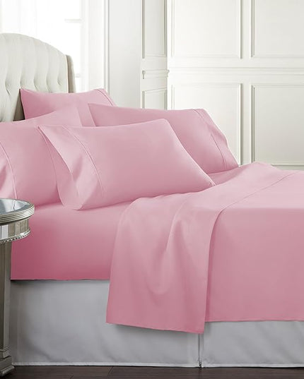 Danjor Linens California King Sheet Set - 6 Piece Set Including 4 Pillowcases - Deep Pockets - Breathable, Soft Bed Sheets - Wrinkle Free - Machine Washable - Pink Cal King Bed Sheets - 6 pc - LeafyLoom