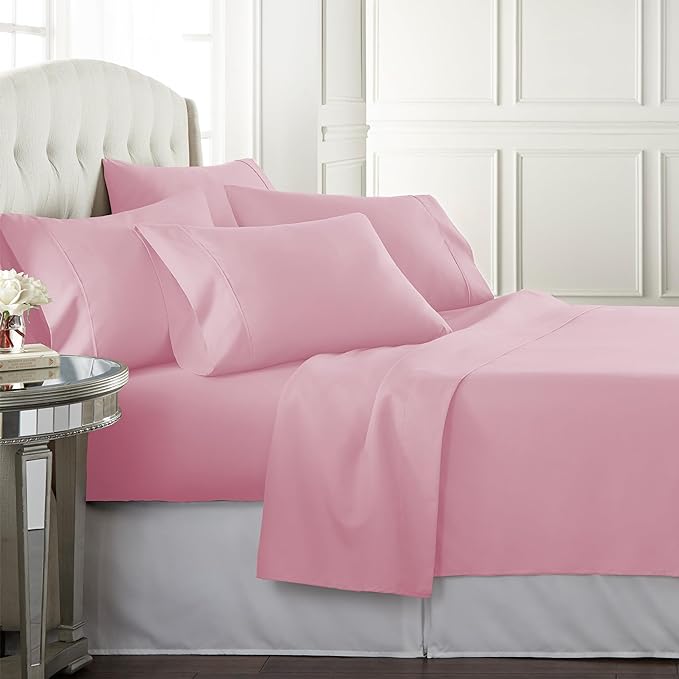 Danjor Linens California King Sheet Set - 6 Piece Set Including 4 Pillowcases - Deep Pockets - Breathable, Soft Bed Sheets - Wrinkle Free - Machine Washable - Pink Cal King Bed Sheets - 6 pc - LeafyLoom