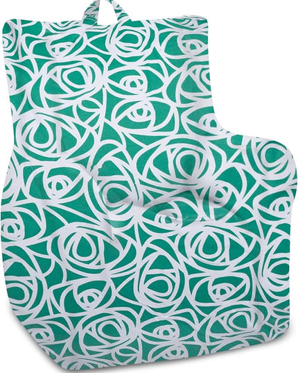 Posh Creations Structured Comfy Bean Bag Chair for Gaming, Reading, and Watching TV, Pasadena Chair, Canvas - Roses Mint - LeafyLoom