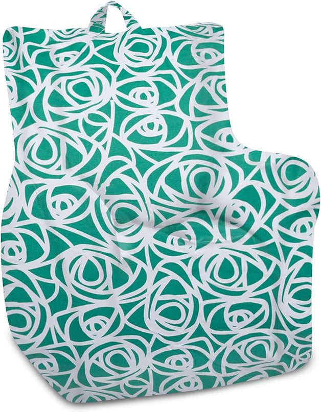 Posh Creations Structured Comfy Bean Bag Chair for Gaming, Reading, and Watching TV, Pasadena Chair, Canvas - Roses Mint - LeafyLoom