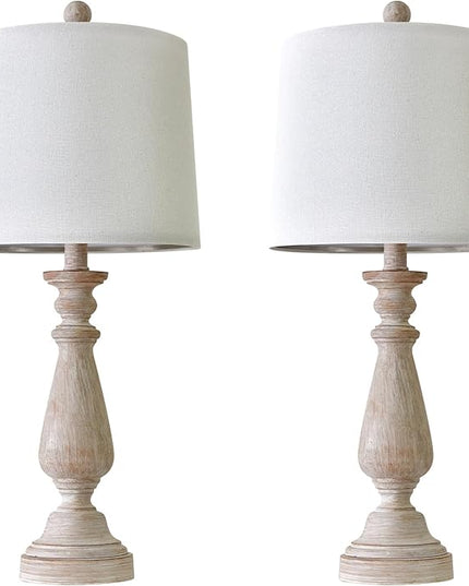 PORTRES 24.5" Mid Century Table Lamp Set of 2 for Living Room Farmhouse Linen Bedside Lamps for Bedroom Kids Room Dorm Office Rustic Lamps for End Table Nigntstand Resin - LeafyLoom