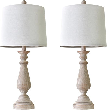 PORTRES 24.5" Mid Century Table Lamp Set of 2 for Living Room Farmhouse Linen Bedside Lamps for Bedroom Kids Room Dorm Office Rustic Lamps for End Table Nigntstand Resin - LeafyLoom