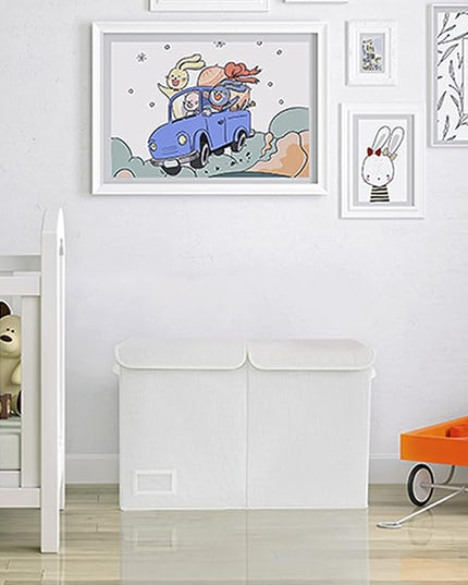 GRANNY SAYS Large Storage Bins with Lids, Foldable Storage Chest with Handles, Stuffed Animal Storage for Playroom, Living Room, Pearl White - LeafyLoom