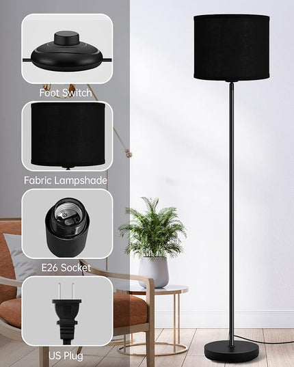 BoostArea Boho Floor Lamp, Black Metal, 58-Inch Tall, LED Bulb Included, Easy Assembly, Energy-Saving, 3 Dimming Levels, Premium Black Lampshade, Foot Switch, Compatible with Smart Devices - LeafyLoom