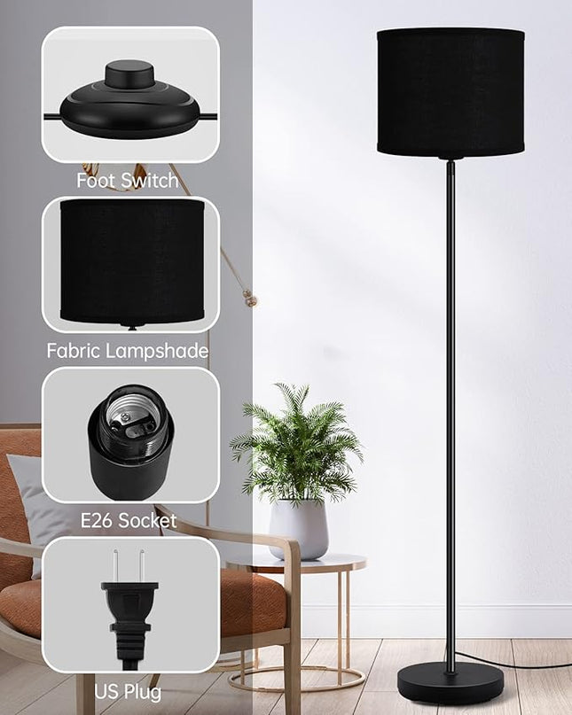 BoostArea Boho Floor Lamp, Black Metal, 58-Inch Tall, LED Bulb Included, Easy Assembly, Energy-Saving, 3 Dimming Levels, Premium Black Lampshade, Foot Switch, Compatible with Smart Devices - LeafyLoom