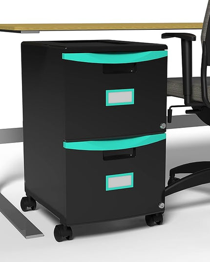 Storex 61315A01C File Cabinet, 1-Pack, Black/Teal - LeafyLoom