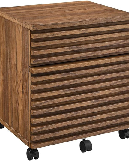 Modway Render Mid-Century Modern Office, File Cabinet, Walnut - LeafyLoom