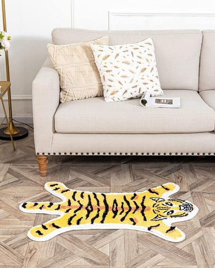 Tiger Shaped Bath Mat for Bathroom Cute Animals Yellow Tiger Cartoon Bath Rug Non-Slip Absorbent Bathtub Rug for Bathroom Tub Door Mat Soft Bathmat Home Decor - LeafyLoom