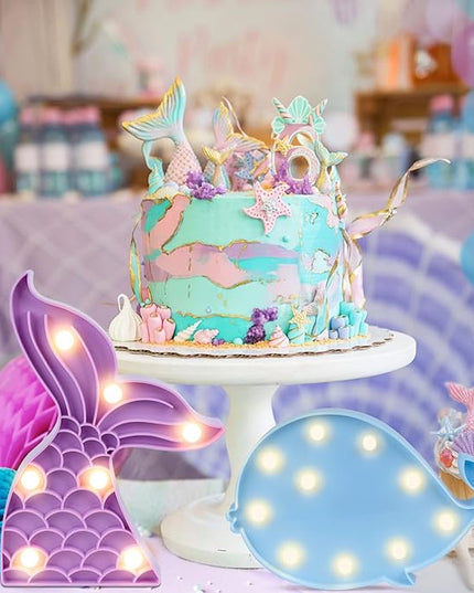 AceList Mermaid Birthday Decorations,Mermaid Ocean Party Supplies,LED Cute Mermaid Tail Night Light, Whale Table Night Lamp for Nursery Room,Bedroom,Wall Decor,Christmas,Birthday Gift for Baby - LeafyLoom